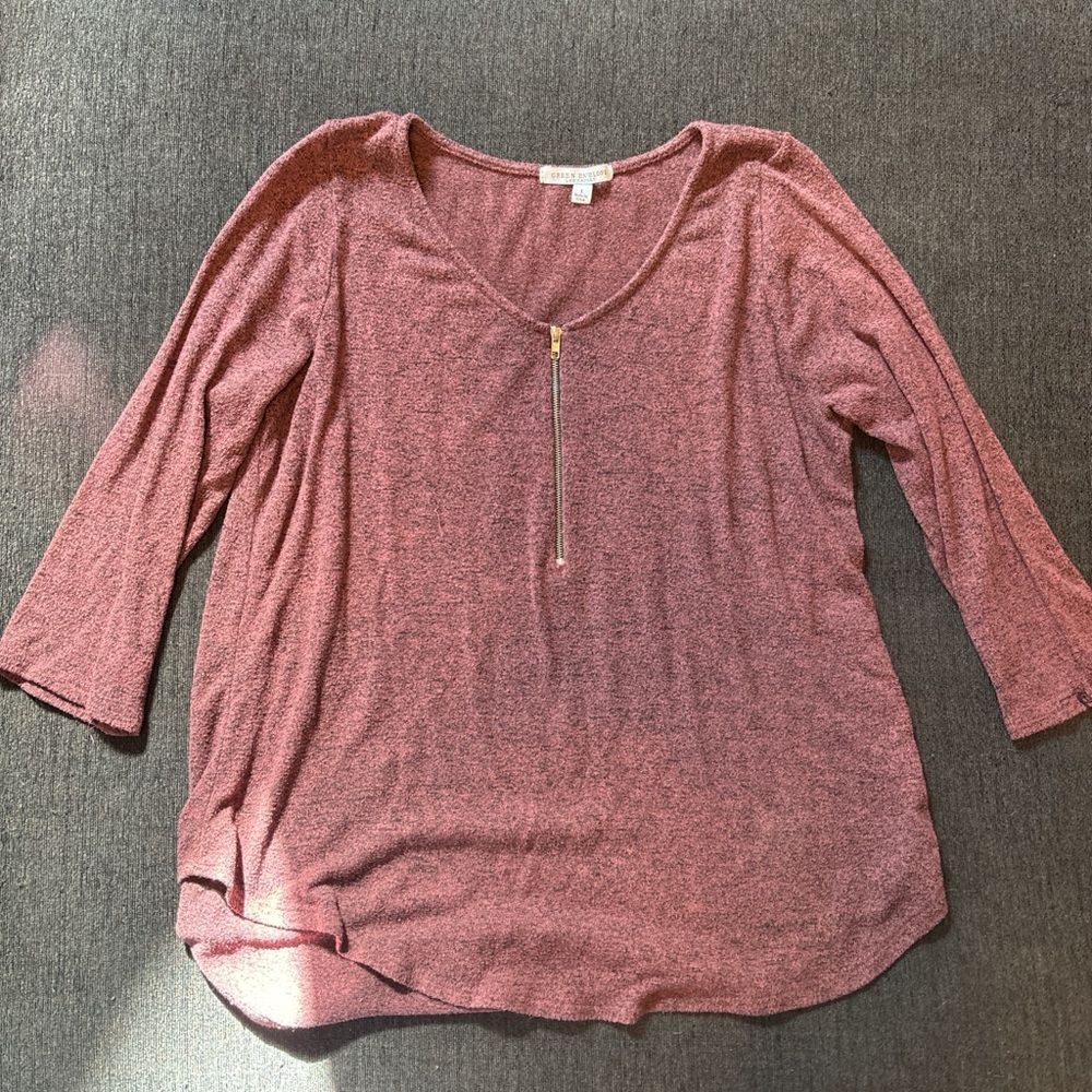 Green Envelope Maroon Long Sleeve Top with Zipper